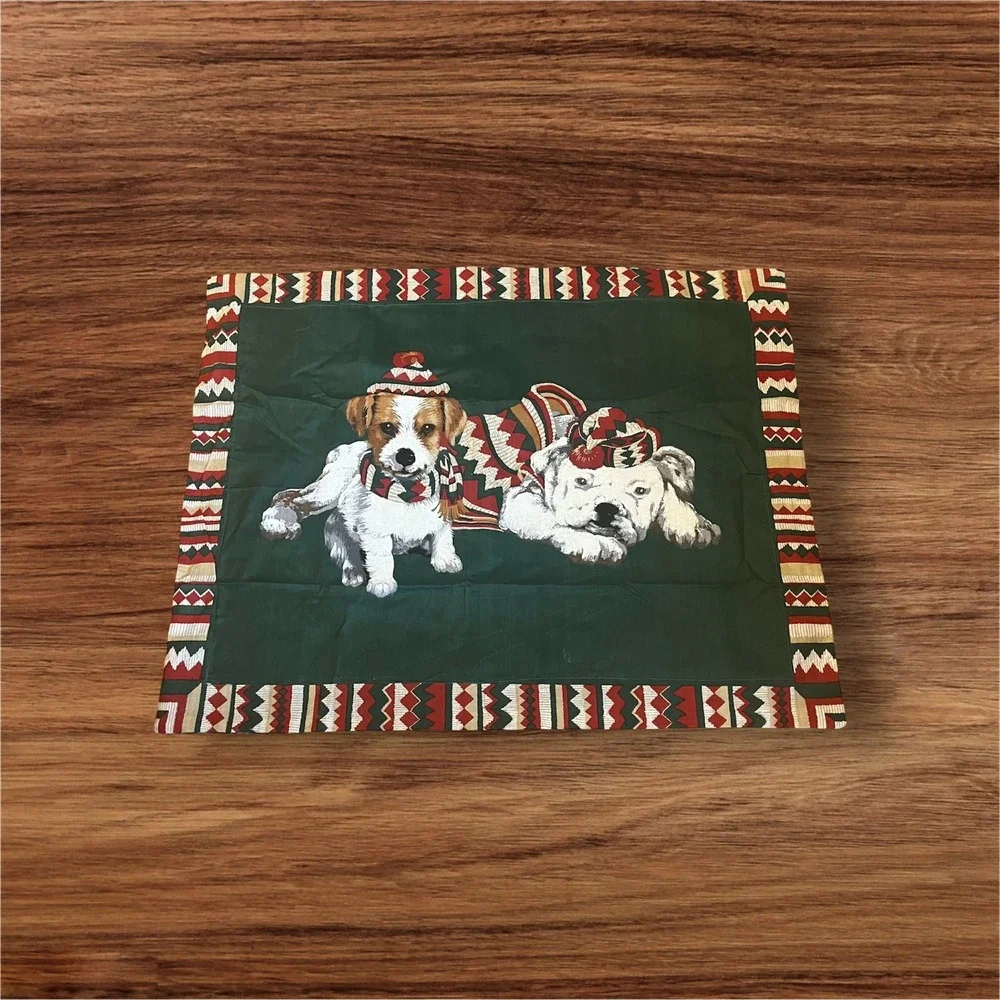 Domestics Vintage Rustic Christmas Dogs Aztec Print Set of Pillow Shams